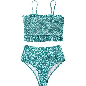 NWOT Mooslover Teal High Waisted Bandeau Bikini Two Piece Swimsuit, Women's M